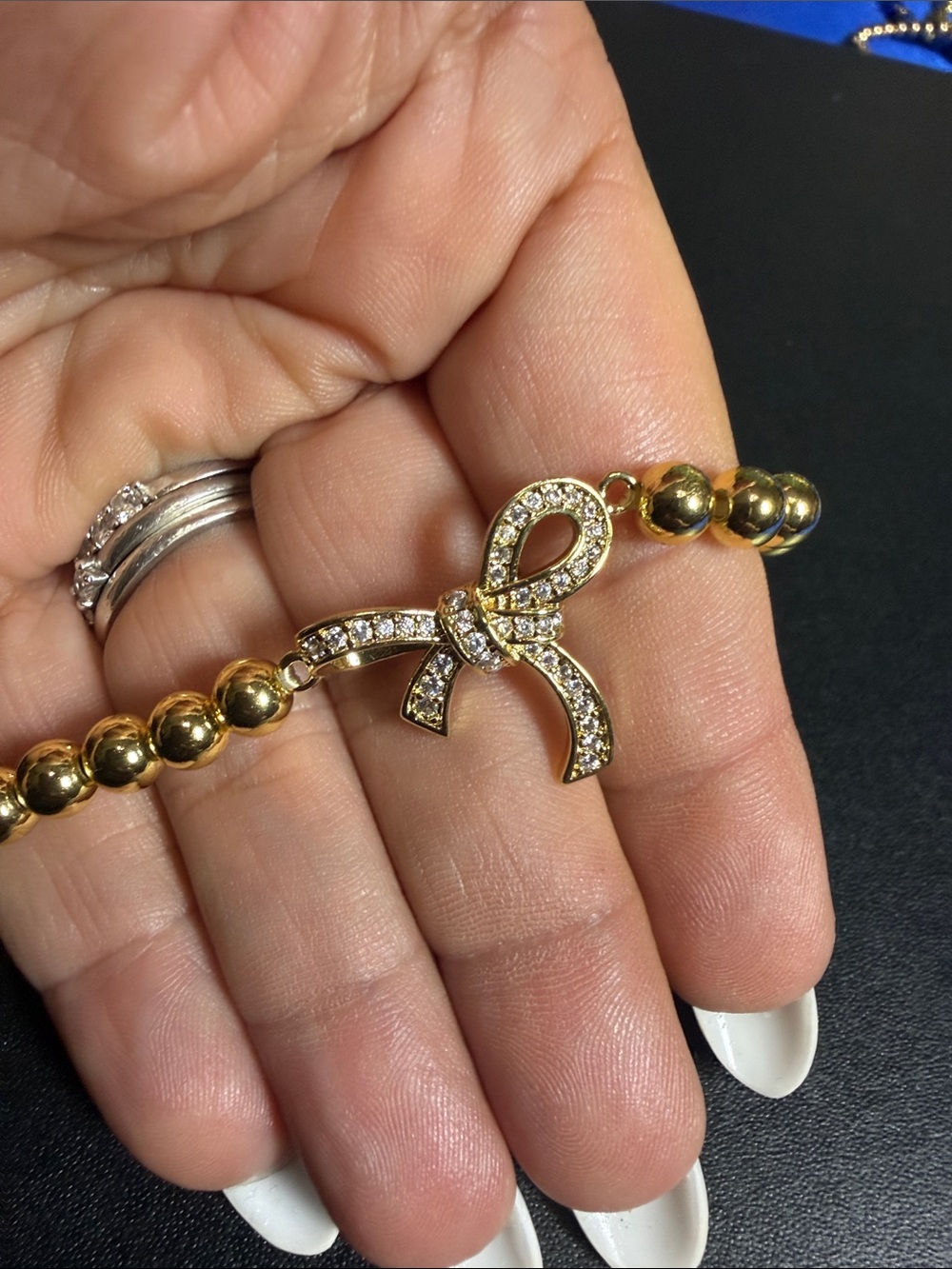 Gold Bow CZ Bead Bracelet NEW!!